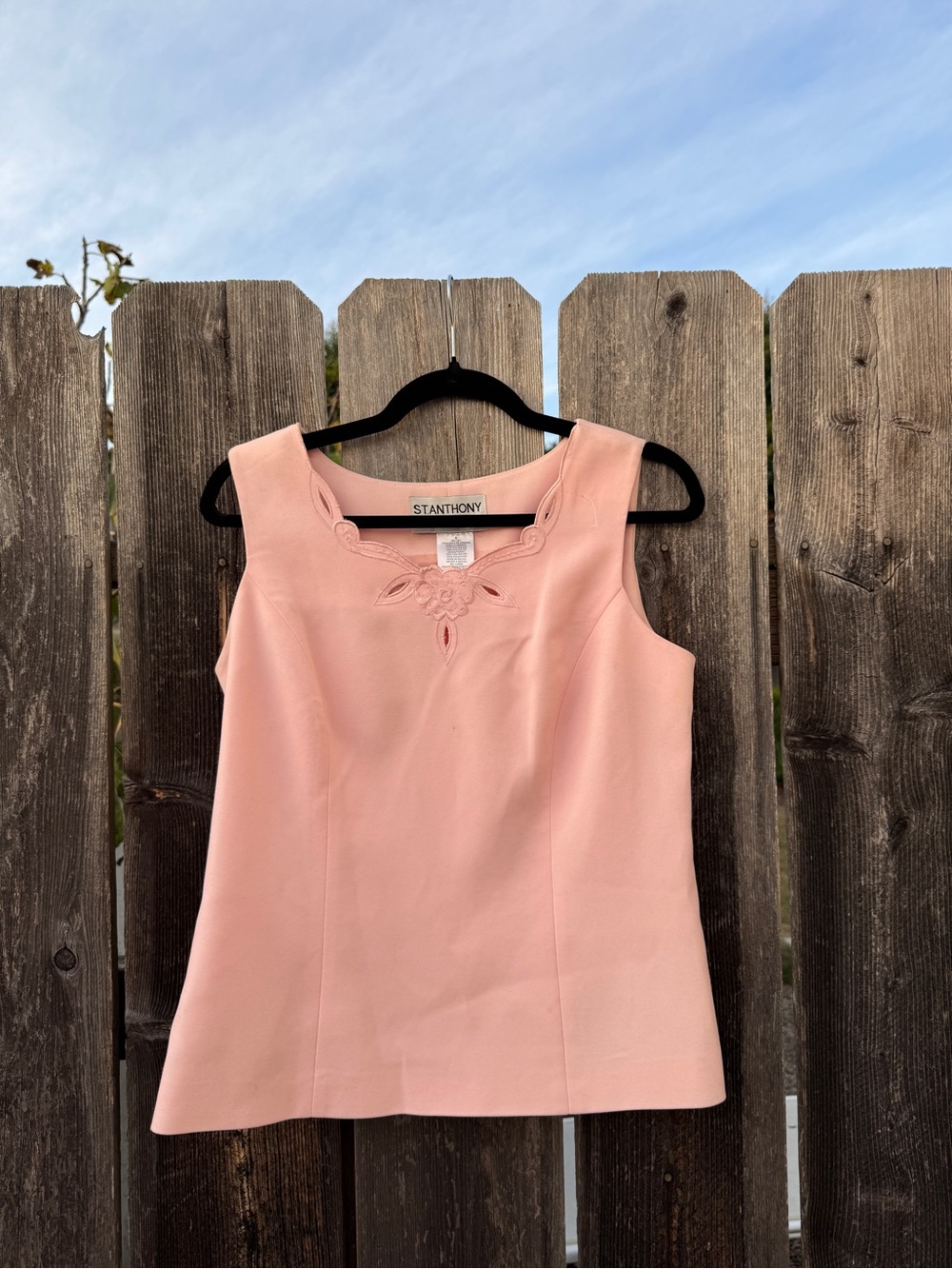 Vintage St. Anthony Evening Pink Embroidered Sleeveless Camisole Scalloped